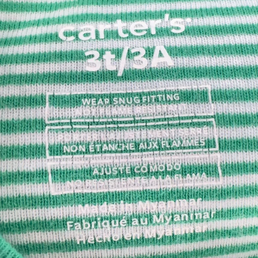 Carter’s Kids Long Sleeve Green & White Stripe Shamrock Zip Up Footie Pajamas.